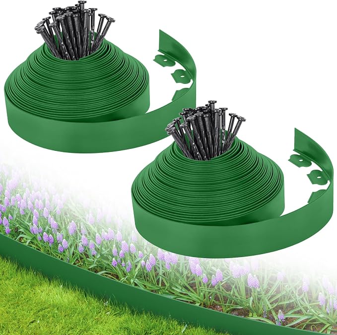 3-Inch x 100 FT Landscape Edging Border Kit with 150 Stakes, Plastic Garden Edging Border, Flexible No Dig Lawn Edging Border for Garden Flower Beds Yard Pathway Paver (Green)