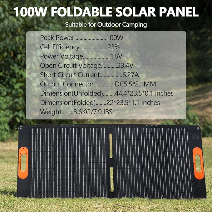 ALLWEI 100W Portable Solar Panel for 300/500 Power Station Solar Generator, 18V Solar Battery Charger with Adjustable Kickstand, Waterproof IP68 for RV Camping Trip Outdoor