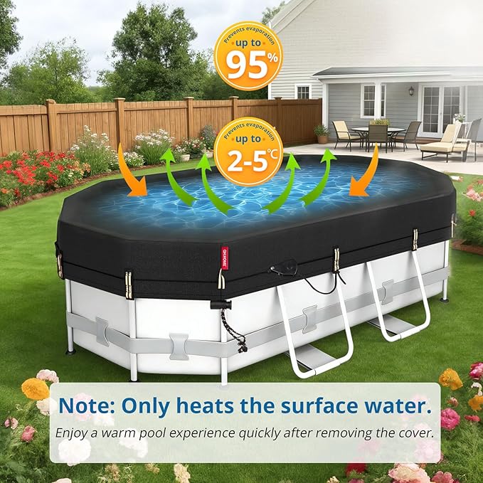 QH.HOME 10x16ft Oval Pool Cover,[Ultimate Windproof & Tear-Resistant Fabric],Snug Fit with Patented Ratchet & Weight Rings,Solar Pool Cover for Above Ground Pools, Blocks Leaves &Waterproof