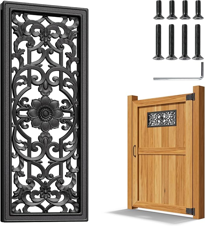 Decorative Inserts for Fence Gates, Aluminum Alloy Ornamental Panels Outdoor Home Garden Decor, Rect Floral, 22.9"x9.25"