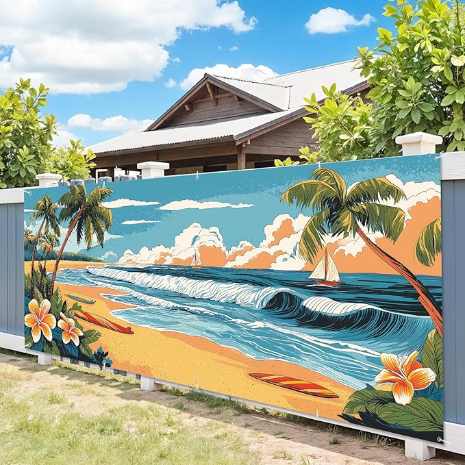 7 * 16FT Summer Palm trees Garage Door Cover Decorations Sunset Palm Trees Garage Door Banner for Outdoor Indoor Summer Party Photography Backdrop