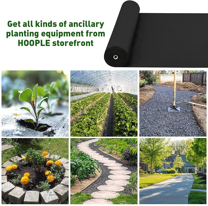 HOOPLE Premium Landscape Fabric Weed Barrier, Durable & Heavy-Duty, Thick Weed Barrier Fabric, Easy Setup & Superior Weed Control (3ft*50ft)