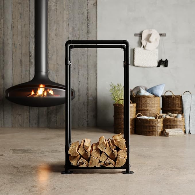 pamo Firewood Rack Vertical Indoor Outdoor – Heavy Duty, 21" x 38" | Heavy Duty 3/4" Steel Pipes I Scratch & Rust Resistant I Felt Pads Included I Easy Assembly