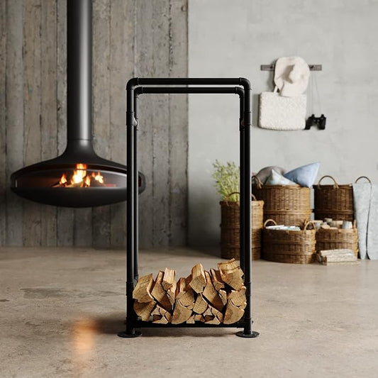 pamo Firewood Rack Vertical Indoor Outdoor – Heavy Duty, 21" x 38" | Heavy Duty 3/4" Steel Pipes I Scratch & Rust Resistant I Felt Pads Included I Easy Assembly