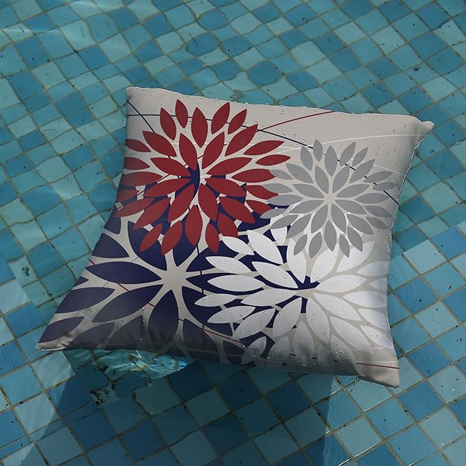 DFXSZ Outdoor Throw Pillow Covers 20x20 Inch Set of 2 Waterproof Spring Summer Geometric Elegant Red Blue Outdoor Pillow Covers for Patio Funiture Garden Couch 158U20