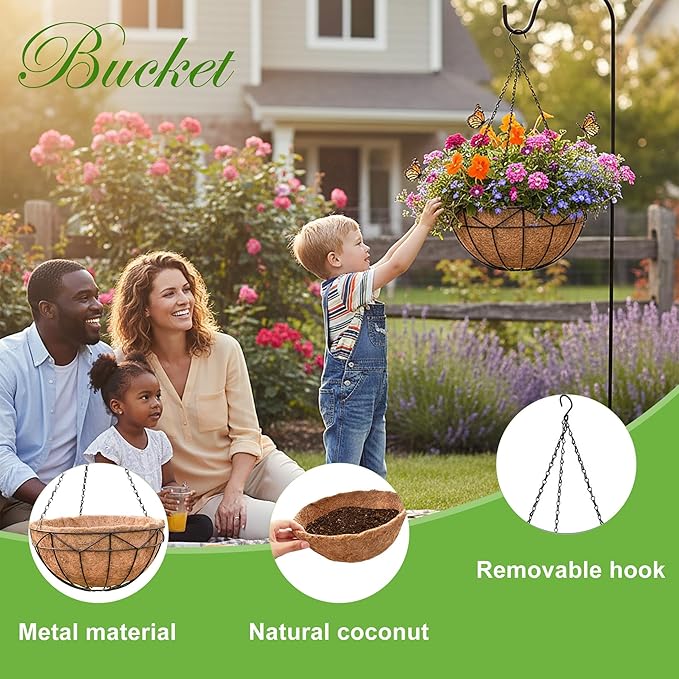 Unique Metal Iron Geometric Hanging Planter Set of 4 Stylish 12 Inch Extra Deep Coco Liner Breathable Heavy Duty Balcony Tree Hanging Basket Drop Weatherproof