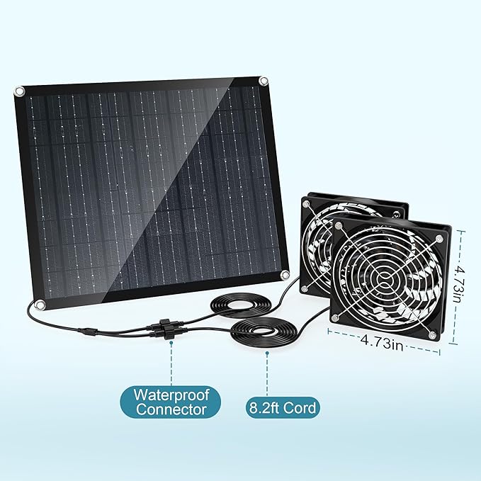 Solar Panel Fan, 30W Solar Fan, Solar Panel Fan kit, Solar Exhaust Fan, Suitable for Small Chicken coops, greenhouses, Sheds, pet Houses, Solar Ventilation Fan, Solar Exhaust Fan