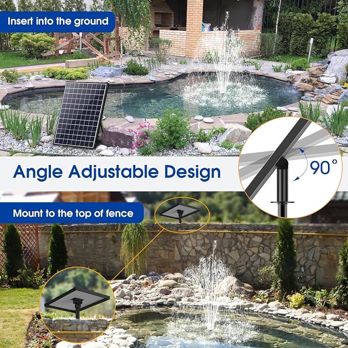 POPOSOAP Solar Pond Pump 25W, Solar Water Pump with Water Flow Adjustable, Solar Fountain with Water Shortage Protection &16.5Ft Cord & 6.56FT PVC Tubing for Ponds, Waterfall, Garden P125H