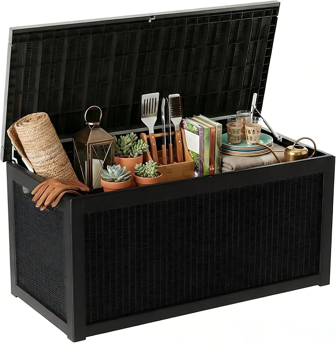 265 Gallon Resin Deck Box Outdoor Storage Chest, Large Waterproof Patio Storage Box All-Weather Garden Storage Container for Cushions, Pool Supplies, Yard Tools – Easy Assembly, Lockable Lid