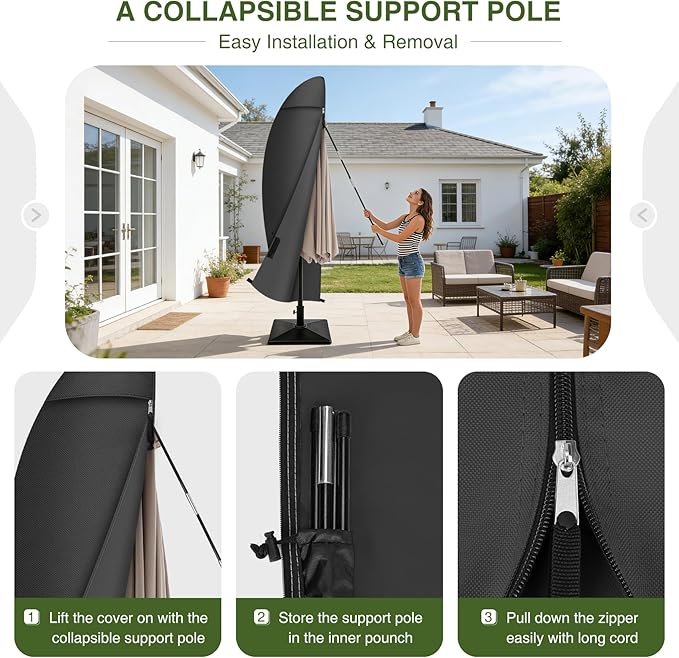 Porch Shield Patio Umbrella Cover - Outdoor Waterproof Garden Offset Banana Parasol Cover Fits Cantilever Offset Umbrella 12-14 Feet, Black