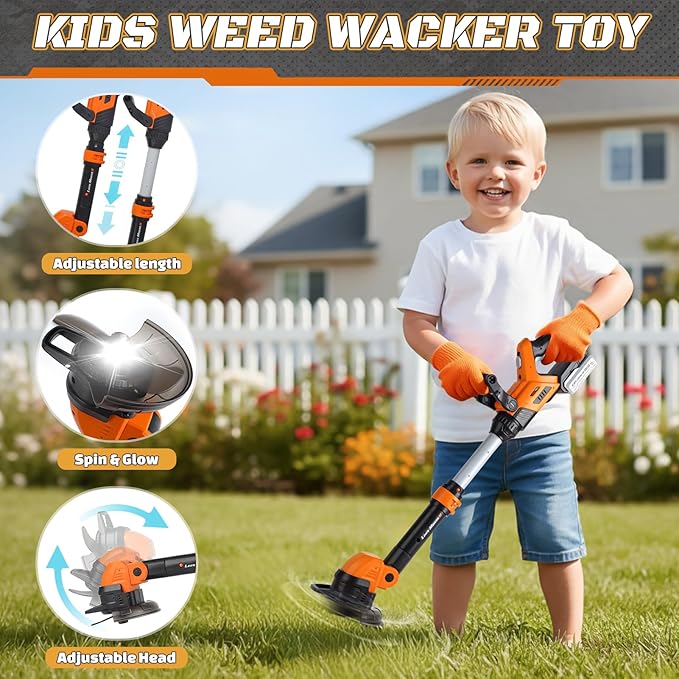 3-in-1 Kids Yard Tools - Kids Weed Wacker Toy, Kids Leaf Blower & Chainsaw, Kids Garden Tools with Safety Equipment, Realistic Lights & Sounds, Pretend Play Outdoor & Indoor Toys