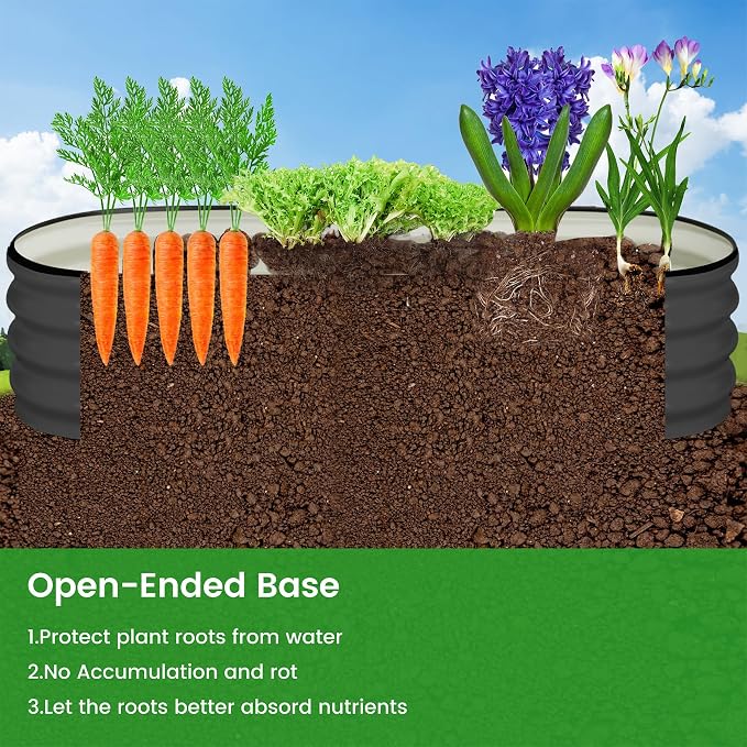 GarveeLife 2 Pcs 4.5x2x1.5ft Oval Raised Garden Bed,Galvanized Raised Beds,Open-Ended Base Metal Raised Planter Beds,Garden Bed Outdoor,Planter Raised Boxes for Vegetables, Flowers,Tool-Free Asse,Gray
