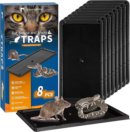LULUCATCH Mouse Traps, 8 Pack Large Glue Traps Mouse Traps Indoor for Home, Pre-Baited Non-Toxic Bulk Glue Boards for Mice, Snakes, Rat, Lizard, Cockroach & Spiders, Pet Safe, Easy to Use