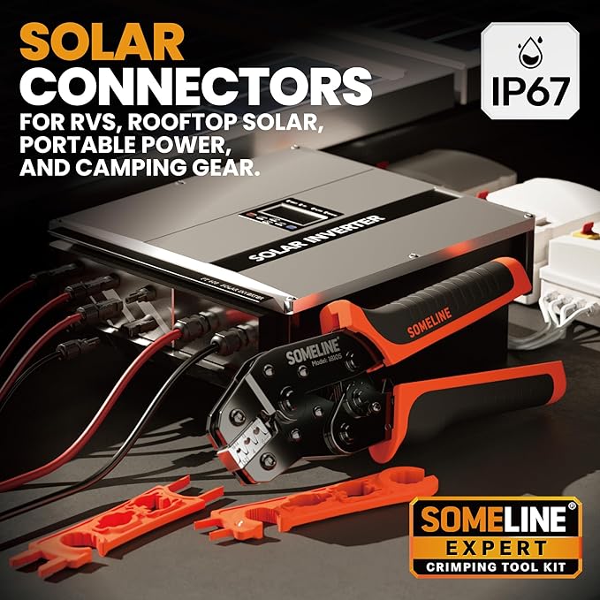 SOMELINE Solar Connector Crimping Tool Kit, 14-10 AWG Crimper for Solar Panel Cables, Tool Kit with 12 Pairs of Solar Connectors and Wrench and Stripper and Crimper, Solar Panel Connectors