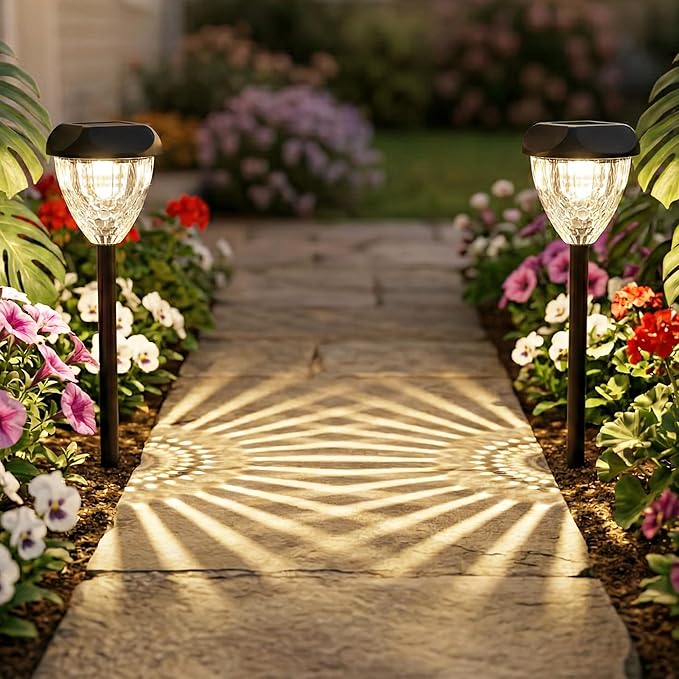 Ensenior Solar Pathway Lights Outdoor - 14.17" Height, 3000K LED Landscape Garden Lights, IP65 Waterproof, Tool-Free Auto ON/Off for Garden Yard Patio Walkway Landscape, 16-Pack