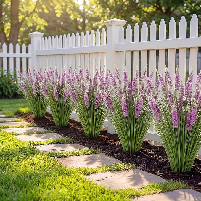 Jexine 10 Pcs Artificial Lavender Flowers 31.5" Tall Faux Lavender Stems with 3 Flower Heads Each, UV Resistant Purple Outdoor Plants Grass for Planter Filler, Porch Garden, Wedding, Home Decor