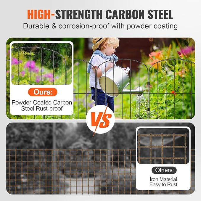 VEVOR Decorative Garden Fence 28 Pack, No Dig Fence 24in(H) x30ft(L) Animal Barrier Fence, Underground Garden Fencing with 2 inch Spike Spacing, Metal Dog Fence for The Yard and Outdoor Patio