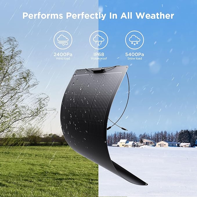 100W Ultra-Thin Flexible Solar Panel 12V, 11BB 23% High-Efficiency ETFE Monocrystalline Panel, 240°Bendable Design for Solar Generator, Power Station, RV, Marine, 5th Wheel, Trailer, Van, SUV