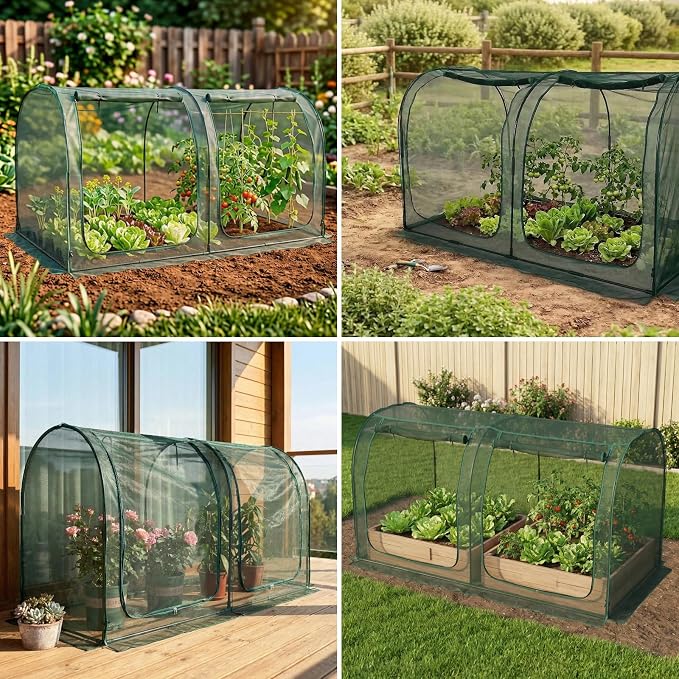 Crop Cage for Garden,98"x49"x49" Tunnel Plant Netting Cover with Zipper,Garden Bed Cover for Protection for Vegetables Fruits,Garden Cage for Plant and Animal