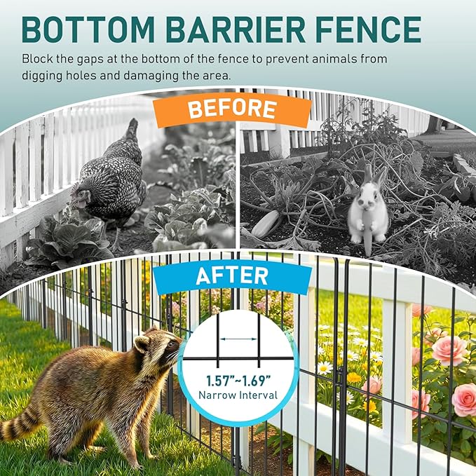 Goovilla Garden Fence, Total 10ft(L) x 24in(H) Garden Fencing Animal Barrier, 10 Pcs Rustproof Metal Wire No Dig Fence Panels, Black Decorative Garden Fences and Borders for Dogs, Flower Bed, Patio