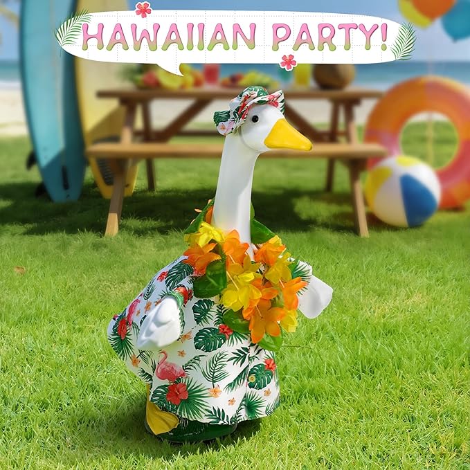 2 Sets Seasonal Porch Goose Outfits for Spring&Summer,Butterfly&Hawaiian Porch Goose Clothes for 23" H Outdoor Yard Lawn Garden Decoration