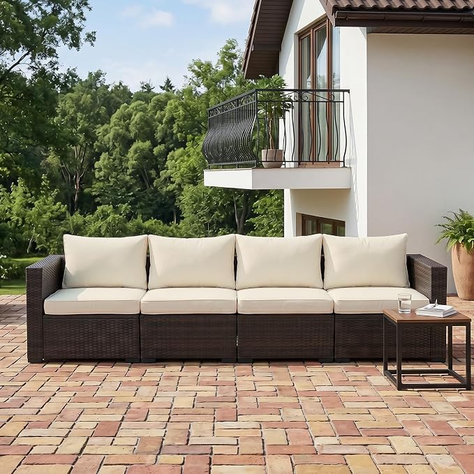 8 Pcs Outdoor Cushion Covers, Replaceable Waterproof Patio Furniture Covers, Outdoor Furniture Sofa Couch Covers with Zippers, Cover Only (8Pcs-Beige, 24 * 24 * 3.15-inch)