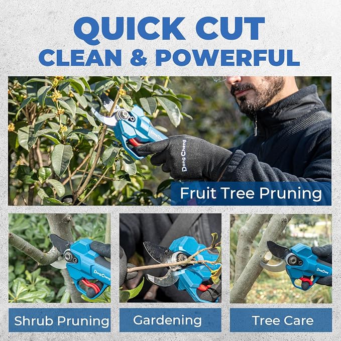 Dong Cheng Arthritis-Friendly Electric Pruning Shears, 1.4 Inch Brushless Cordless Secateurs for Weak Hands & Thick Branches, 2.0Ah Battery, Professional Garden Shears for Orchard, Vineyard & Backyard