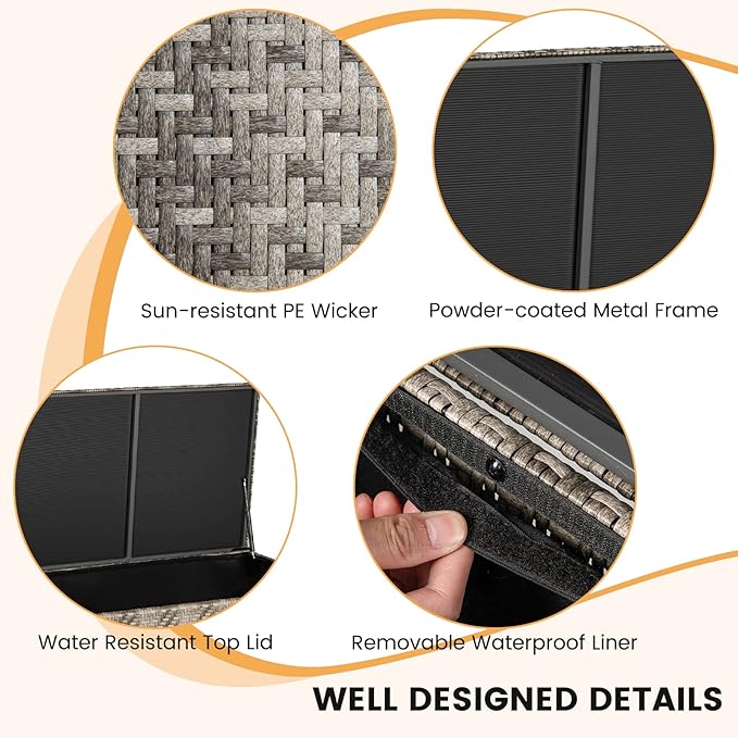 Giantex 96-Gallon Outdoor Storage Box - PE Wicker Deck Box with Lid, 4 Wheels, Waterproof Liner, outside Rattan Storage Container for Patio Cushions, Garden Tools Accessories Storage Box (Mix Gray)