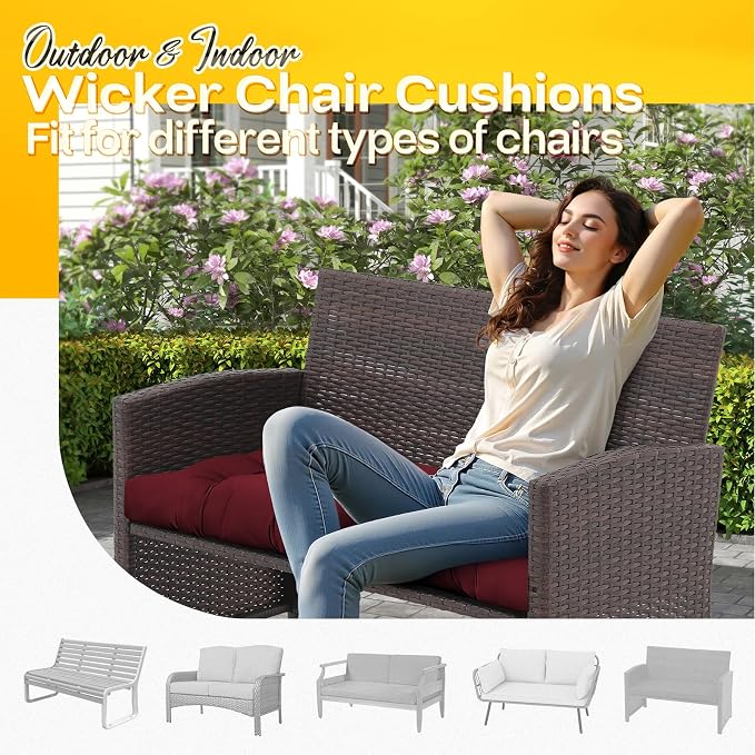 MAGIC ELEPHANT Outdoor Bench Cushion, Memory Foam Loveseat Cushion for Patio Furniture Wicker Chair, Settee Porch Swing Seat Cushion, 44 x 19 Inches (Red)