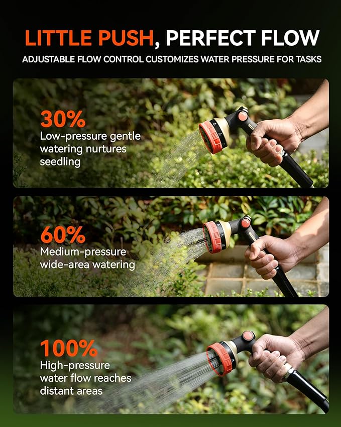 RAINPOINT Hose Sprayer Nozzle Heavy Duty - 2 Pack 8 Spray Patterns Garden Hose Nozzle with Adjustable Flow Control for Watering Plants, Washing Cars,Washing Pets, Thumb Control (2 Packs, Orange)