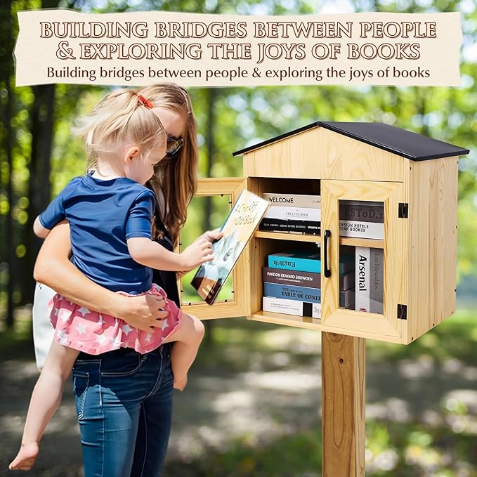 Outdoor Library Outdoor Book Box Storage Small Wooden Cabinet Little Literature Box for Neighborhoods Community and Schools Sharing Books, Flyers, Newspapers, Art and Food