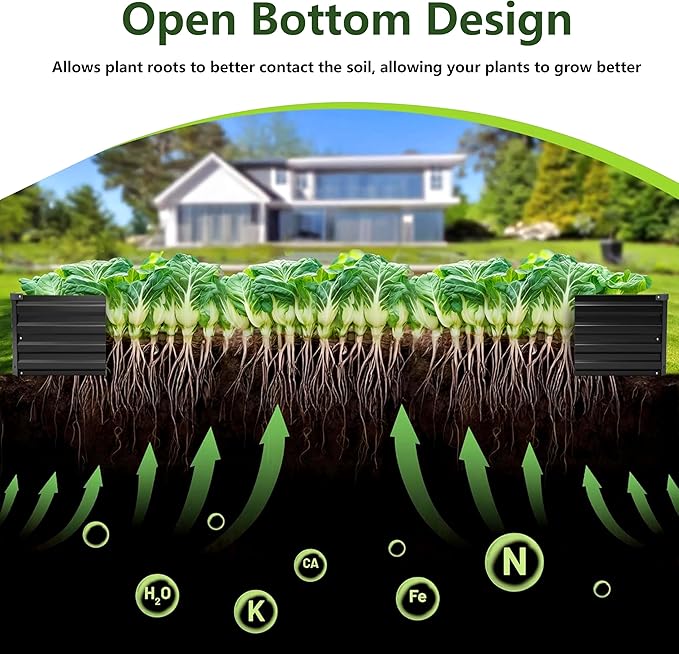10×3×1FT(2PCS) Galvanized Raised Garden Bed Kit Metal Planter Boxes,Large Outdoor Planters Garden for Planting Vegetables,Flowers,Herbs -Black