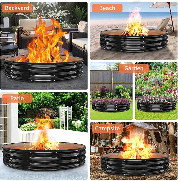72" Extra Large Fire Pit Ring – Outdoor Wood Burning Fire Pit with 12'' Deep for Large Group Backyard Gatherings – Heavy Duty Galvanized Steel with Heat-Resistant Coating for Patio, Camping & Bonfires