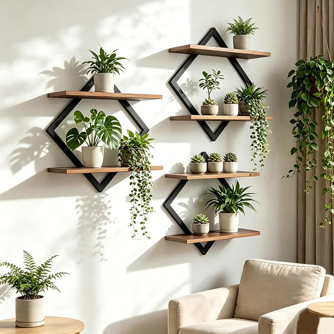 Set of 3 Floating Wall Shelves for Plants, Brown | Wall Planters for Indoor Plants, Wall Plant Holder, Plant Stand for Small Plants, Window Plant Hanging