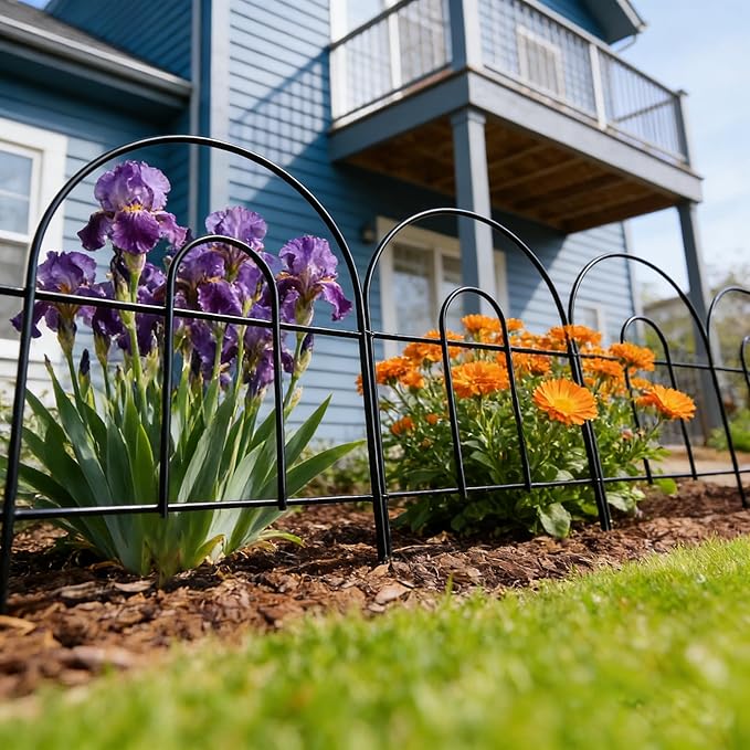 24in(H)×50ft(L) Black Decorative Garden Border Fence Total 35 Panels No Dig Metal Folding Fence Panel Garden Edging Border Fence for Animal Barrier Fencing Flower Bed Yard Patio