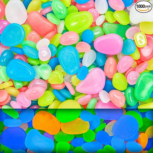 1000PCS Glow in The Dark Rocks for Aquarium, Mixed Size Glowing Rocks Aquarium Rocks Decorative Stones, Glow in The Dark Pebbles for Fish Tank, Garden, Yard, Walkway, Planter Outdoor Decor