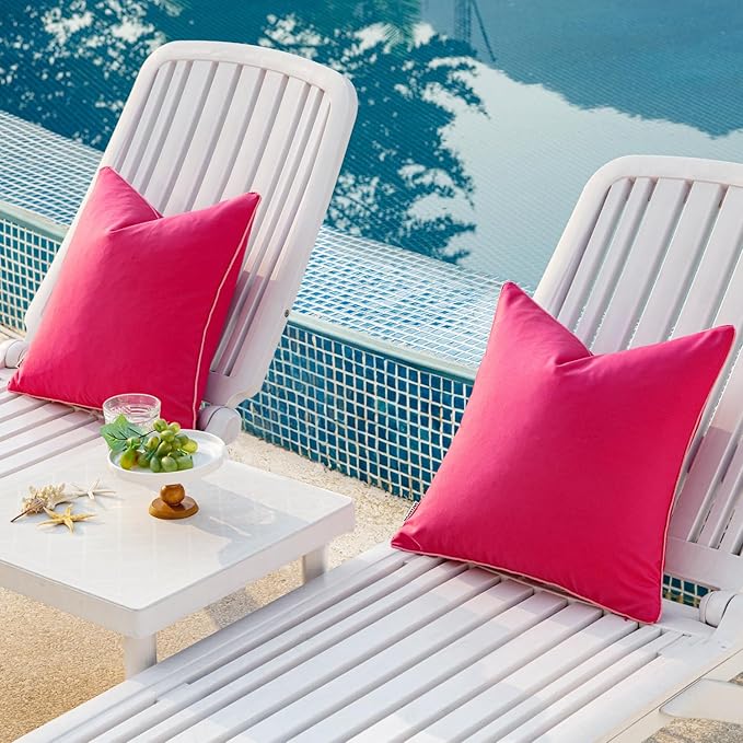 MIULEE Pack of 2 Outdoor Waterproof Throw Pillow Covers Decorative Outdoor Pillowcases Piping Edge Water Resistant Cushion Covers for Patio Garden Couch Chair Tent Balcony, 18x18 Inch Hot Pink