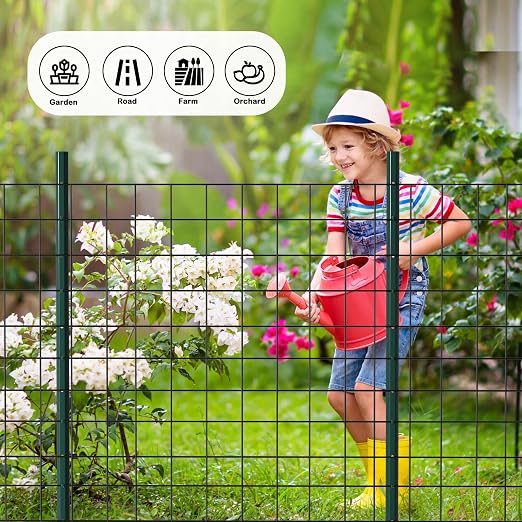 Metal Fence Post 5feet, Heavy Duty Garden Fence Post for Holding Wire Fence, Sign U Post Pack of 10 Sturdy Outdoor No Dig Fence Post for Garden Yard – Green