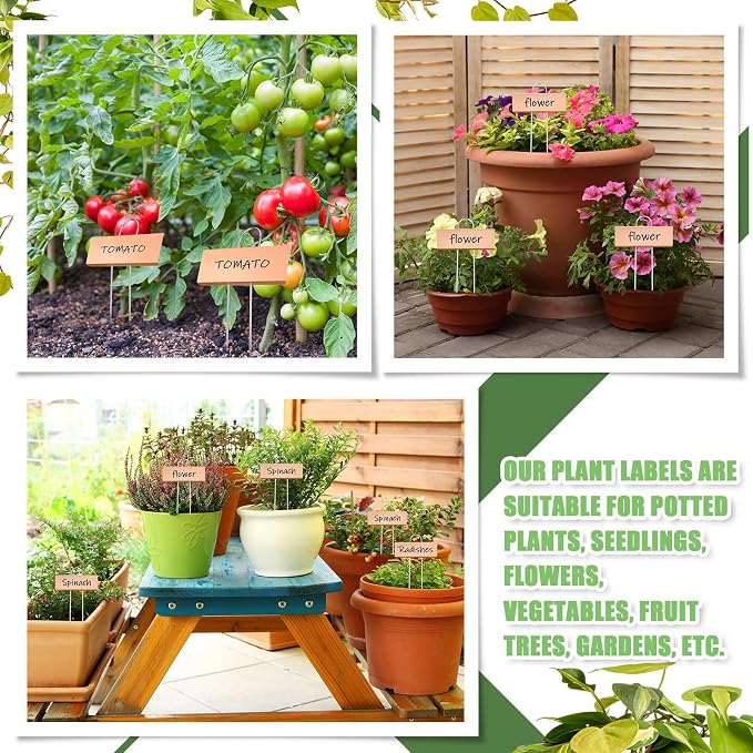 Maitys 62 Pcs Metal Plant Labels Garden Markers Outdoor Weatherproof 10.6 Inch Stainless Steel Nursery Tags Reusable Bulk with Pens for Flower Fruit Vegetable Seedling (Rose Gold Label with Black Ink)