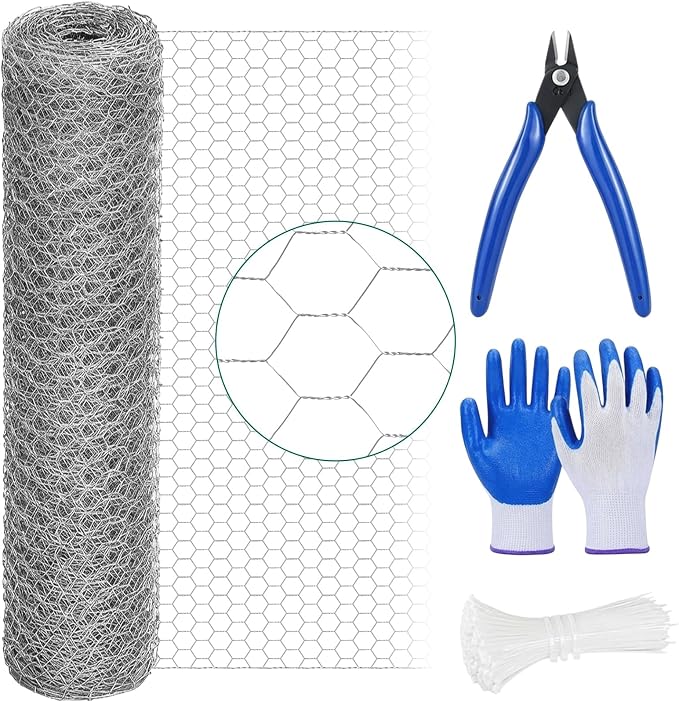 GlikCeil 48 in x 100 ft Chicken Wire Fencing Mesh, Metal Floral Chicken Wire for Floral Arrangements, 0.6 Inch Hexagonal Galvanized Poultry Netting for Garden, Coop Barrier, Duck Rabbit Cage(Silver)