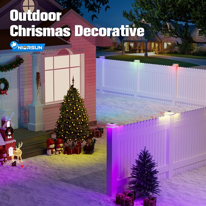 NIORSUN Solar Post Cap Lights Outdoor Waterproof, 4x4 Post Solar Lights RGB Color Changing, Fence Posts Solars Light for Deck Patio Garden Deco, 4x4 Posts Caps Wood Vinyl, 5x5 Vinyl, 6 Pack (White)
