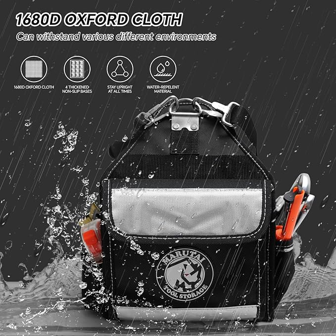 MARUTAI 10'' Small Tool Tote Bag, 43 Pockets Open Tool Bag, Tool Tote with Adjustable Straps and Waterproof, Tool Organizer Fits in All Cars/Trucks/Vans/Motorcycle