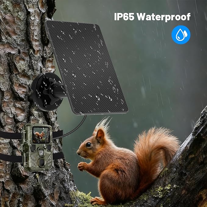 Trail Camera Solar Panel, Built-in 5000mAh Rechargeable Battery Solar Panel for Trail Camera- Type C/5V DC/6V for Continuous Charging of Hunting Cameras, IP66 Waterproof Solar Charger for Outdoor Use