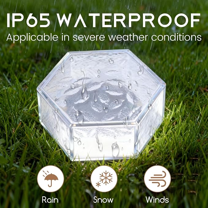 Wokyo 4 Pack Solar Brick Lights, 3.8x3.8 inch Solar Ice Cube Lights with 8 LED Paver Ground Lights for Garden Lawn Yard Pathway Driveway Walkway Decor (Honeycomb-Warm White)