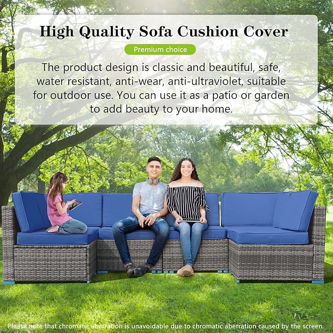 14Pieces Patio Cushion Covers Replacement Outdoor Couch Cushions Covers Splashproof Sofa Slipcovers Set with Zippers,Patio Furniture Protector Cover Only(Blue, 25.6×25.6×3.94inches)