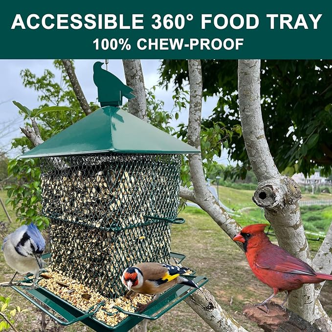 Bird Feeders for Outdoor Hanging, Heavy Duty Metal Bird Feeder, 6lb Large Capacity, Supports Cardinal, Finch, Blue Jay and Wild Birds