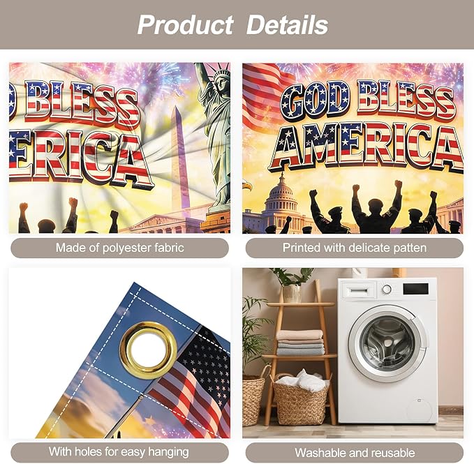 7 * 16FT Eagle flag God Bless The AMERICA Garage Door Cover Decorations Independence Day Garage Door Banner for Outdoor Indoor Patriot Party Photography Backdrop