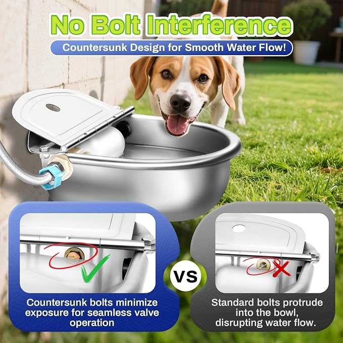 Automatic Animal Drinking Water Bowl with Float Valve, Standard Pipe, Stainless Steel Waterer Feeder Farm Dog Dispenser Kit Self Filling for Livestock Horse Goat Water Trough