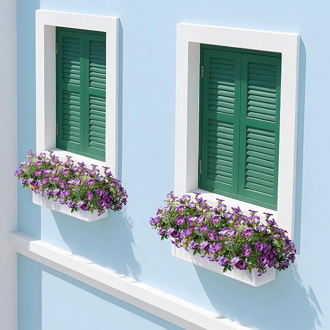 Dark Purple Artificial Morning Glory Flowers for Outdoor Planters, Premium UV Resistant Silk Faux Flowers for Porch, Hanging Basket & Window Box, Elegant Garden Decor, No Pot, 13.3 Inch, 4 Bundles