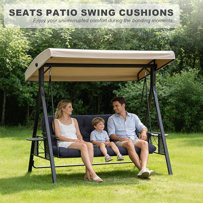 Porch Swing Cushions,Outdoor Cushions 3 Seater Replacement with Backrest, Waterproof Thickened Bench Cushion with Ties for Porch, Patio,Outdoor, Backyard and Garden (Navy Blue 40 * 40 in)